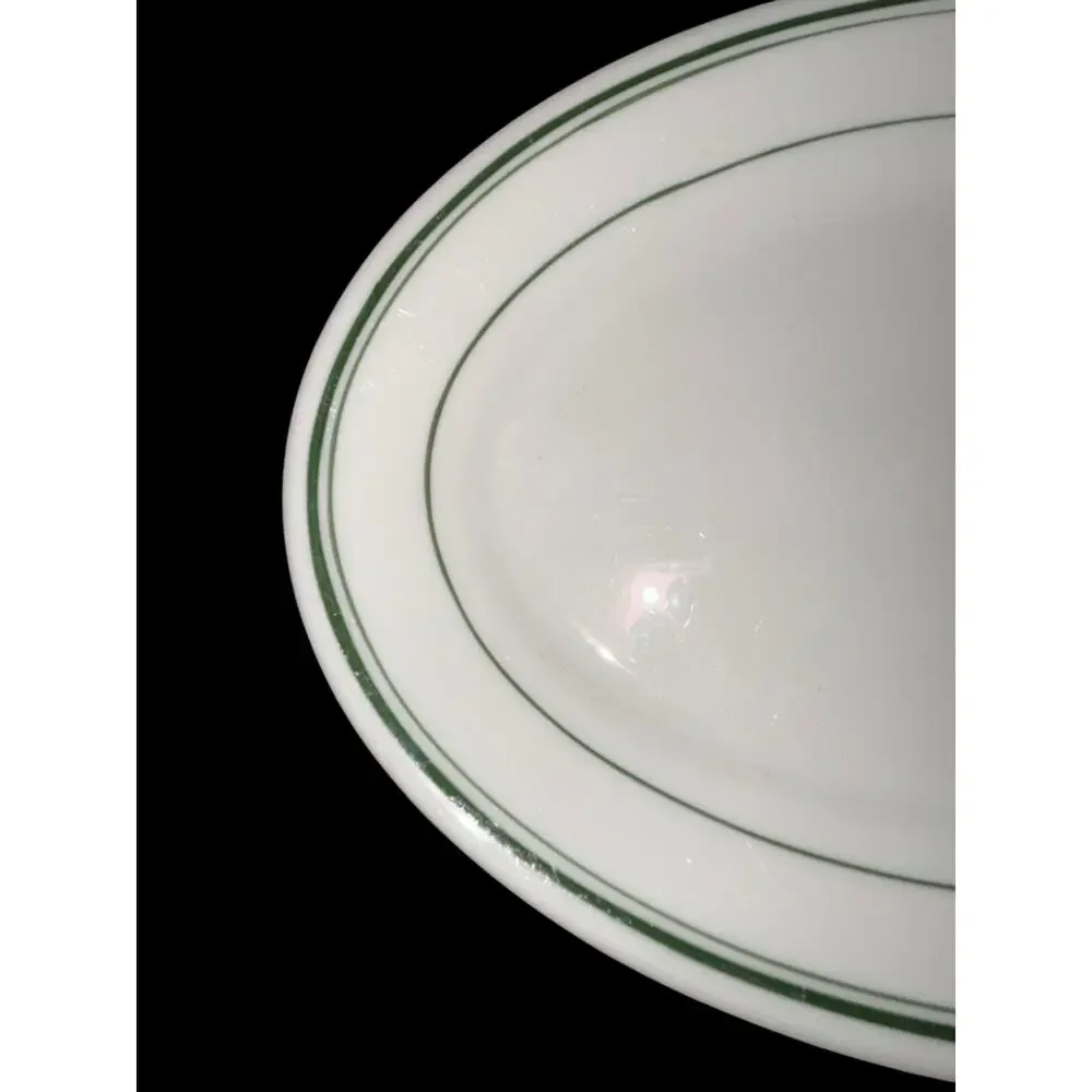 Homer Laughlin Oval Platter Ironstone Farmhouse Restaurant-ware Green Stripe